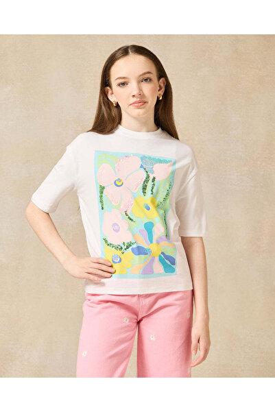 REDTAG Senior Girls White Boxy Sequins Top
