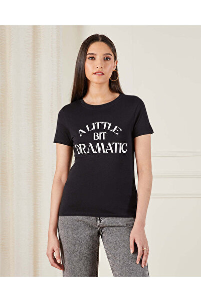 REDTAG تي شيرت نسائي أسود مطبوع