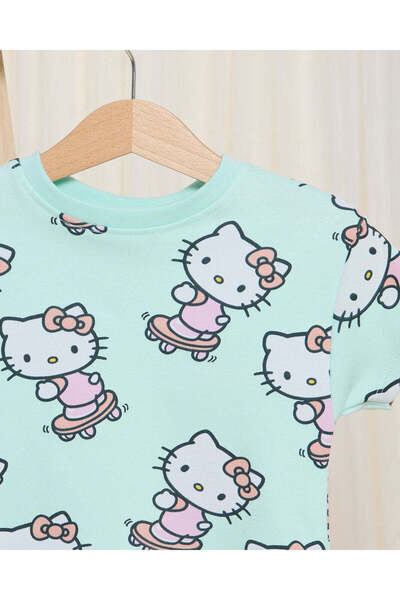 REDTAG Infant Girls Teal Hello Kitty Print T-Shirt
