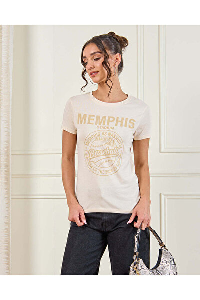 REDTAG Women Beige Printed T-Shirt