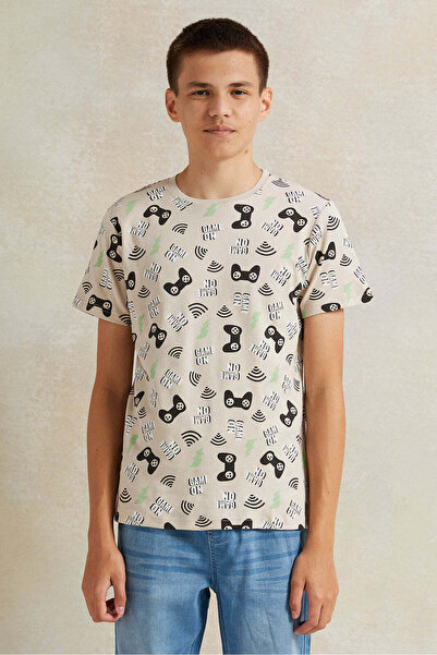 REDTAG Senior Boys Beige Printed T-Shirt