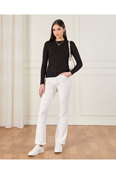 REDTAG Women Black Textured Long Sleeve Top