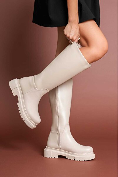 Buem Κομψές γυναικείες μπότες με φερμουάρ και ψηλή σόλα μέχρι το γόνατο