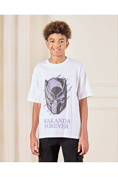 REDTAG Senior Boys White Black Panther Print T-Shirt