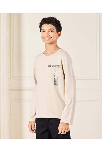 REDTAG Senior Boys Beige Printed T-Shirt
