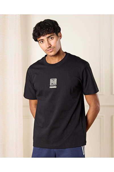 REDTAG Men Black Printed T-Shirt