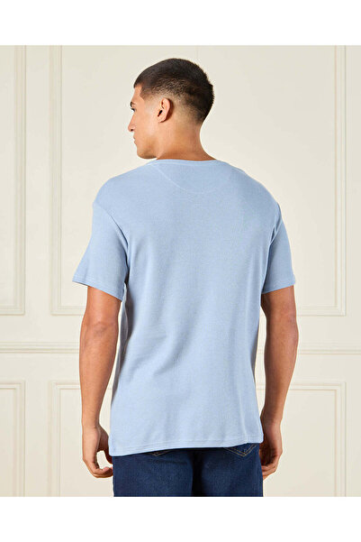 REDTAG Men Blue Jacquard T-Shirt