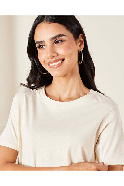 REDTAG Women Cream Basic Crew Neck T-Shirt