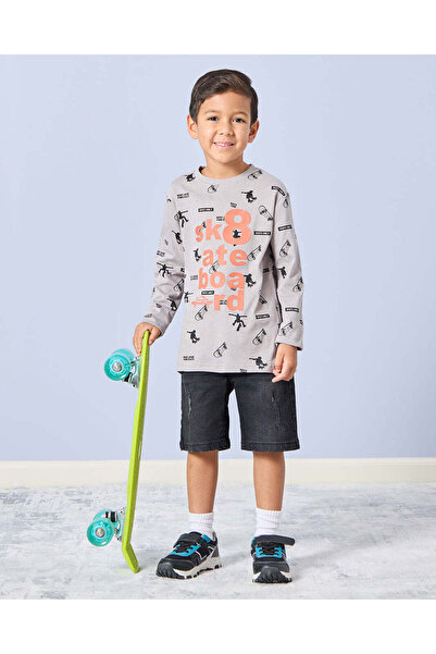 REDTAG Boys Grey Printed T-Shirt