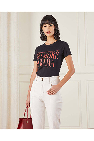 REDTAG تي شيرت نسائي أسود مطبوع