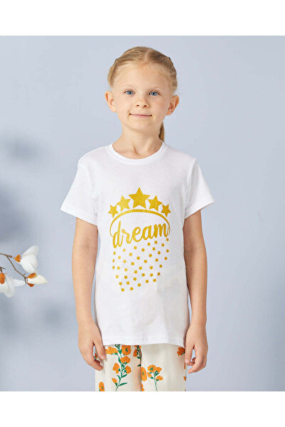 REDTAG Girls White Printed Basic T-shirt