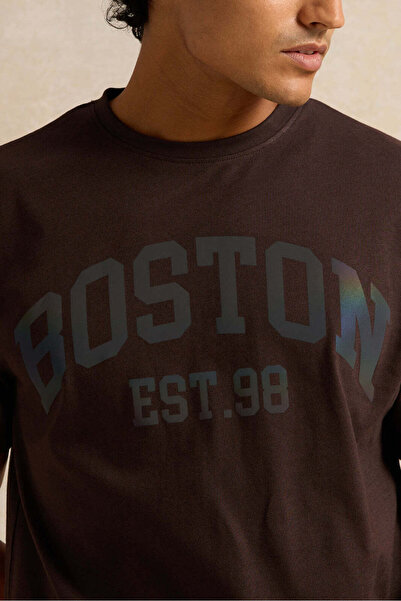 REDTAG Men Brown Printed T-Shirt