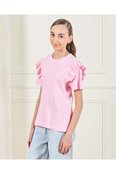 REDTAG Senior Girls Pink Ribbed T-Shirt