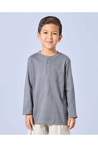 REDTAG Boys Grey Plain Henley