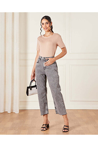 REDTAG Women Taupe Basic Crew Neck T-Shirt