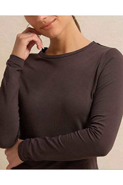 REDTAG Women Charcoal Crew Neck Basic T-Shirt