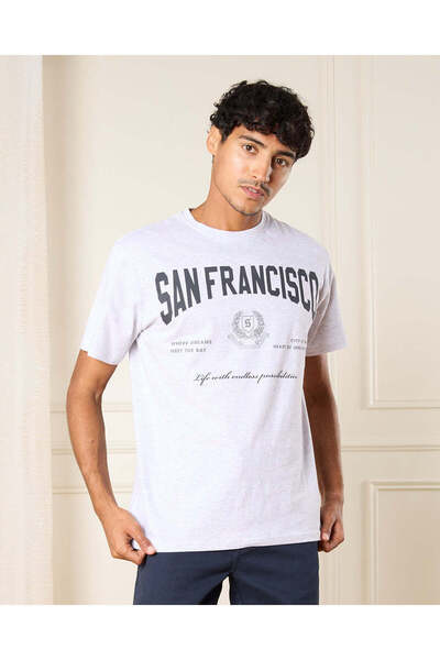 REDTAG Men Grey San Francisco Print T-Shirt