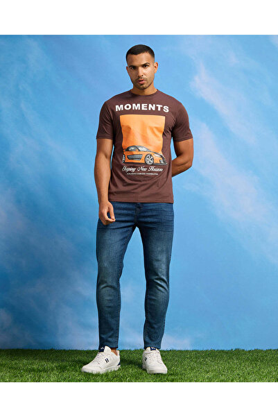 REDTAG Men Brown Graphic T-Shirt