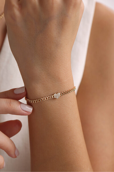 Giza Jewelry 14 Ayar Altın Taşlı Kalp Gurmet Bileklik