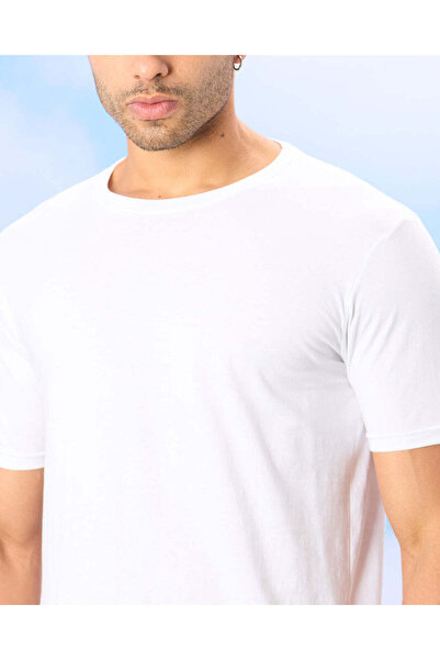 REDTAG Men White Basic Solid T-Shirt