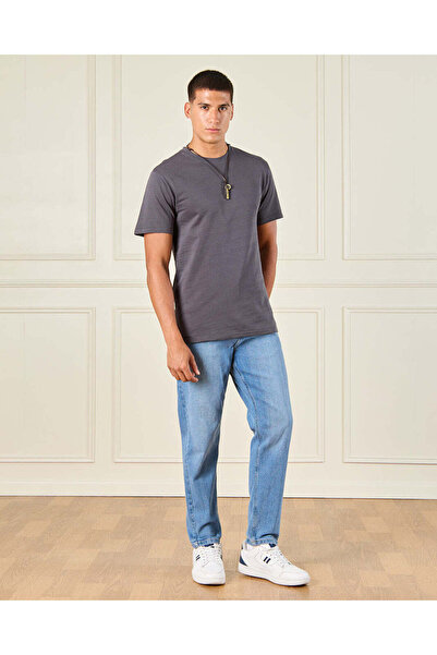 REDTAG Men Grey Jacquard T-Shirt