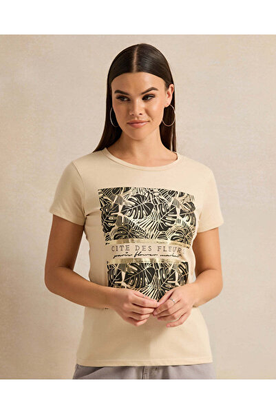 REDTAG Women Beige Printed T-Shirt