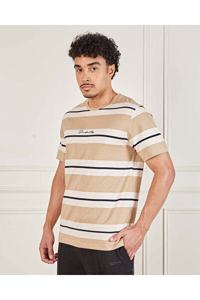 REDTAG تي شيرت رجالي مخطط باللون البيج