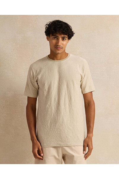 REDTAG Men Beige Short-Sleeved T-Shirt