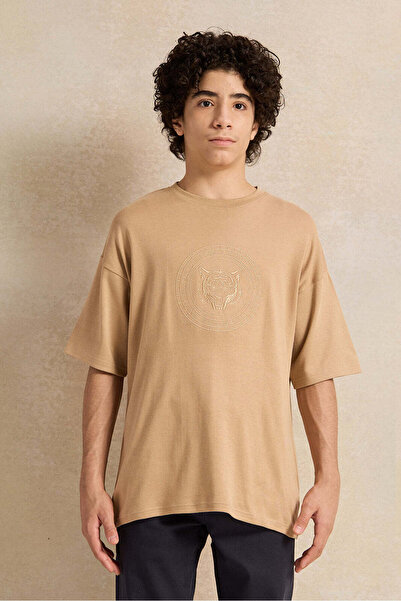 REDTAG Senior Boys Beige Oversize T-Shirt