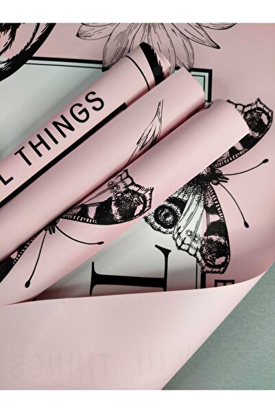 Black White Butterfly and Pink Floor Wrapping Paper | Artistic Bouquet & Gift Pack 57x57 4 pcs