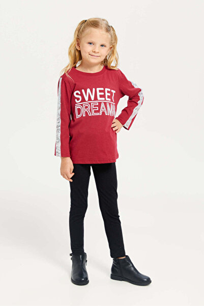 REDTAG Girls Burgundy Long Sleeve Printed T-Shirt