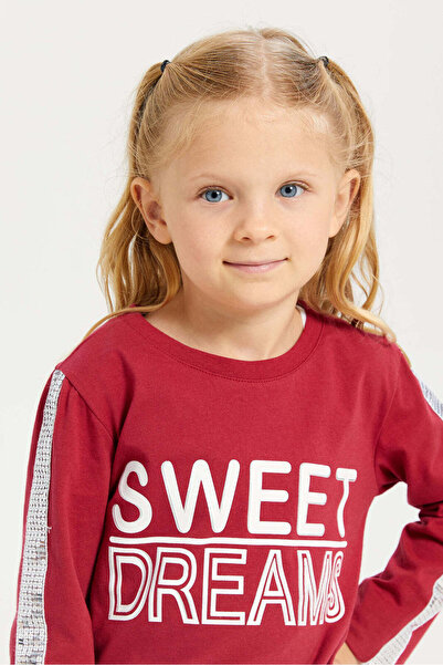 REDTAG Girls Burgundy Long Sleeve Printed T-Shirt