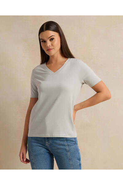 REDTAG Women Grey Short Sleeve T-Shirt