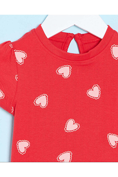 REDTAG Infant Girls Red Heart Print T-Shirt