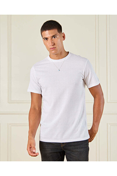 REDTAG Men White Jacquard T-Shirt