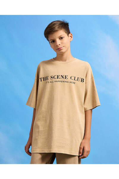 REDTAG Senior Boys Beige Printed Oversize T-Shirt