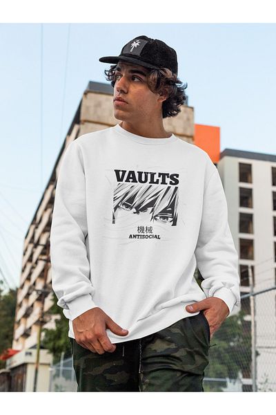 Raf Coll Λευκό φούτερ Unisex με ψηφιακή στάμπα με λαιμόκοψη