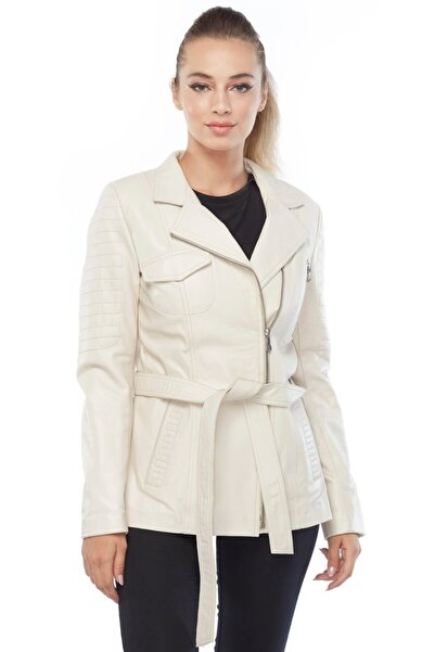 Deriza Gia Women's Genuine Leather Coat Beige