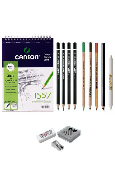 GLANCE Canson 1557 Lyra Charcoal and Drawing Sketch Set with Sketch Notebook