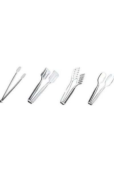 Kısmet 4-Piece Steel Serving Tongs Set Grill-Salad-Pastry-Pastry