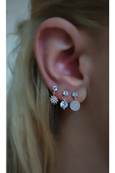 Erer Gümüş Gümüş 3 Tek Bayan Taşlı Küpe Nz136d26