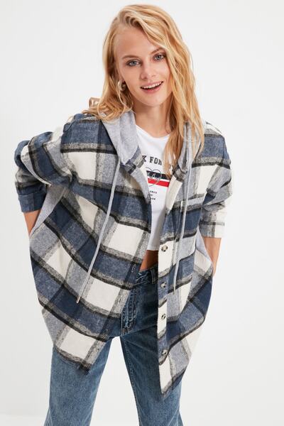 Συλλογή Trendyol Μπλε καρό μπλουζάκι TWOAW21GO0906