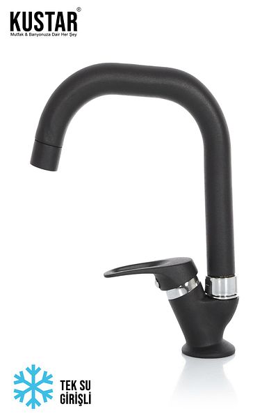 KUSTAR Short Corner Delta Spout Single Water Inlet Matte Black Mix Sink Faucet on Off Faucet