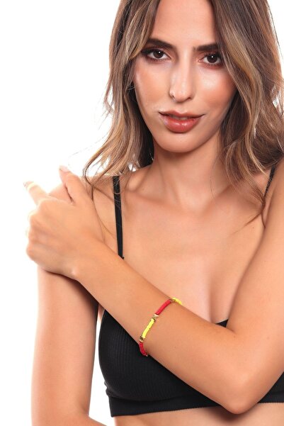 LABALABA Women's Gold Color Butterfly Charm Detailed Yellow & Red Color Fimo Bracelet