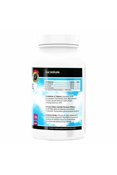 FLX Coenzyme Q-10 200 mg Hyoluronic Acid Resveretrol 180 Tablets