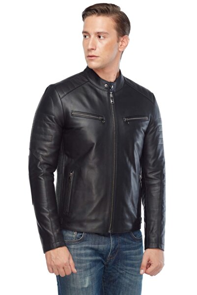 Deriza Brando Men's Sports Leather Jacket Black