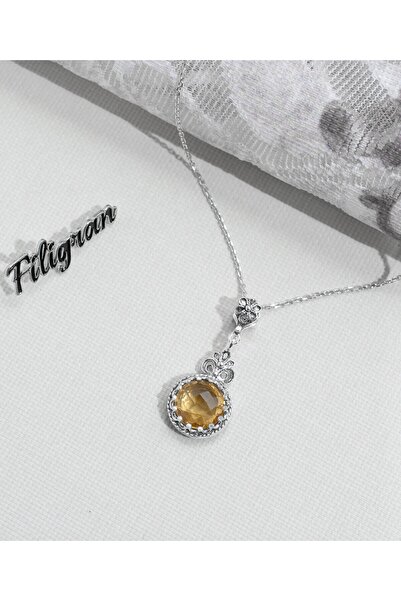 Filigran Silver 925 Ayar Gümüş Otantik El Işçiliği Telkari Doğal Sitrin Taşlı...