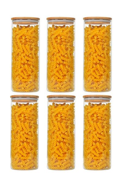 Karçiçeği Home 6-Piece Vacuum Bamboo Lid Pyrex Spice Bowl, Jar Set 1600 Ml