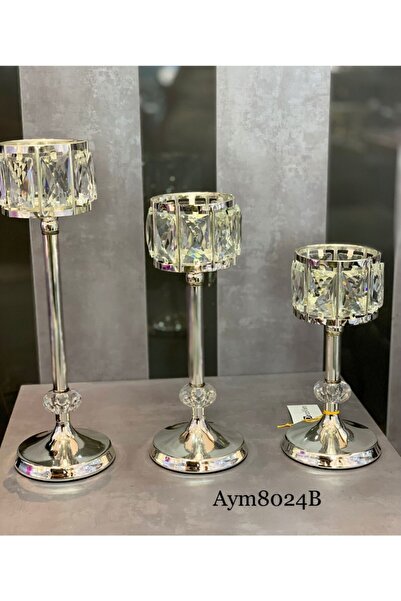 decovien شمعدان حجر كريستال 3 قطع