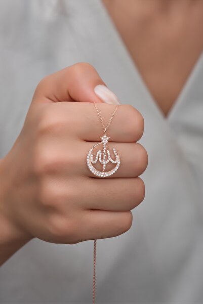 Nereze 925 Ayar Gümüş Zirkon Taşlı Allah Lafzı Kolye